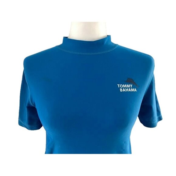TOMMY BAHAMA Short Sleeve Rash Guard Top Womens Small Blue Poly Spandex Blend - Picture 2 of 5